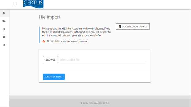 Live import interface with file upload and unit warning