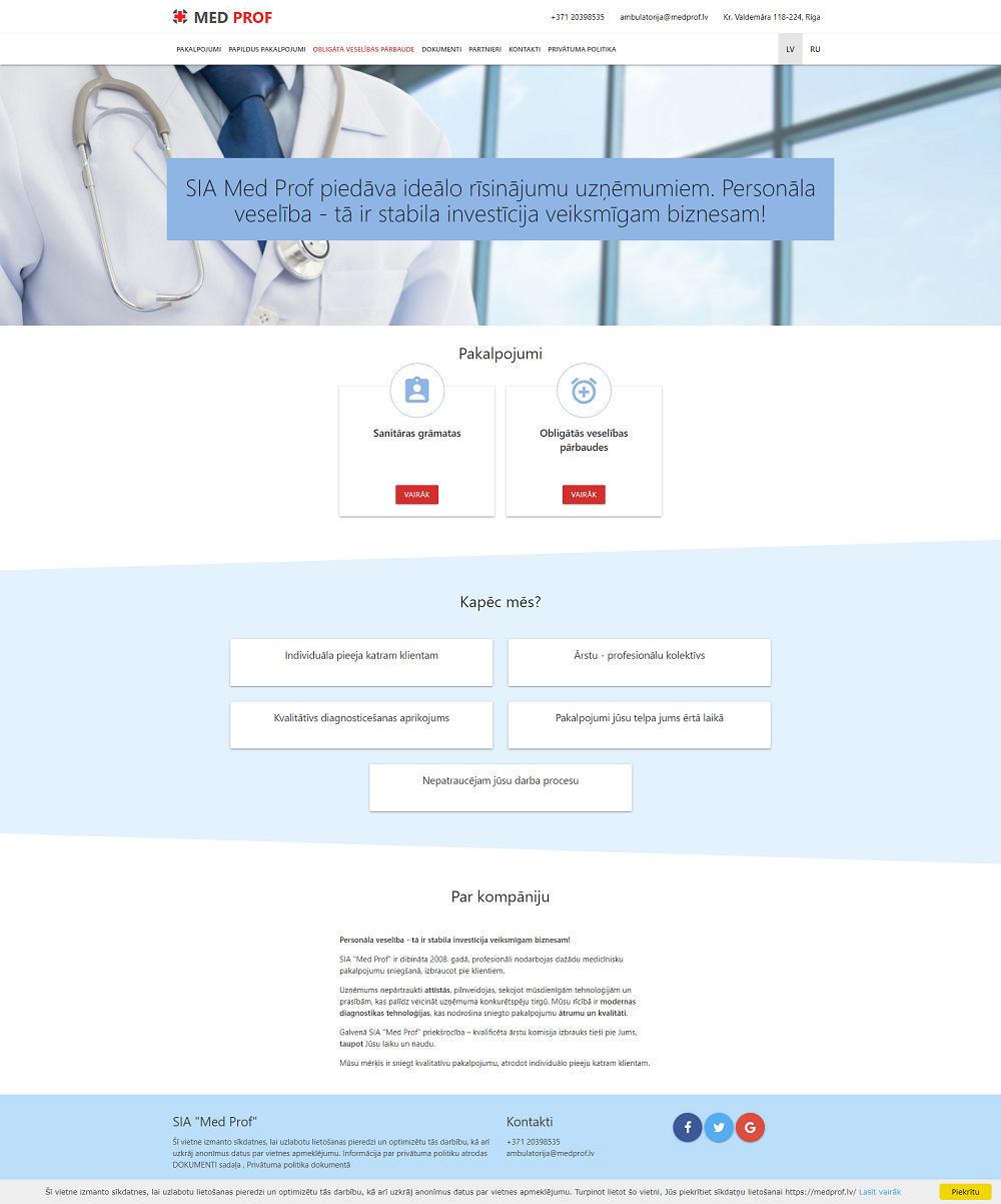 Home page of the medical website
