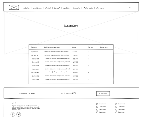 Early wireframe for the calendar view showing scheduled tours.