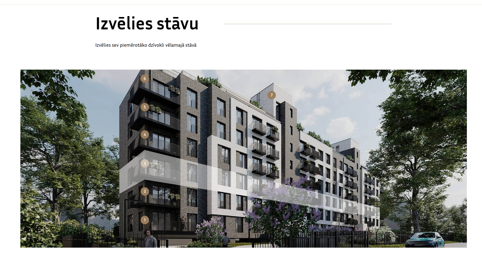 Floor selector page with interactive building visualization and numbered levels.