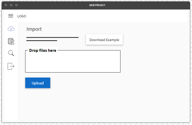 Initial import screen mockup with file drag & drop and template download