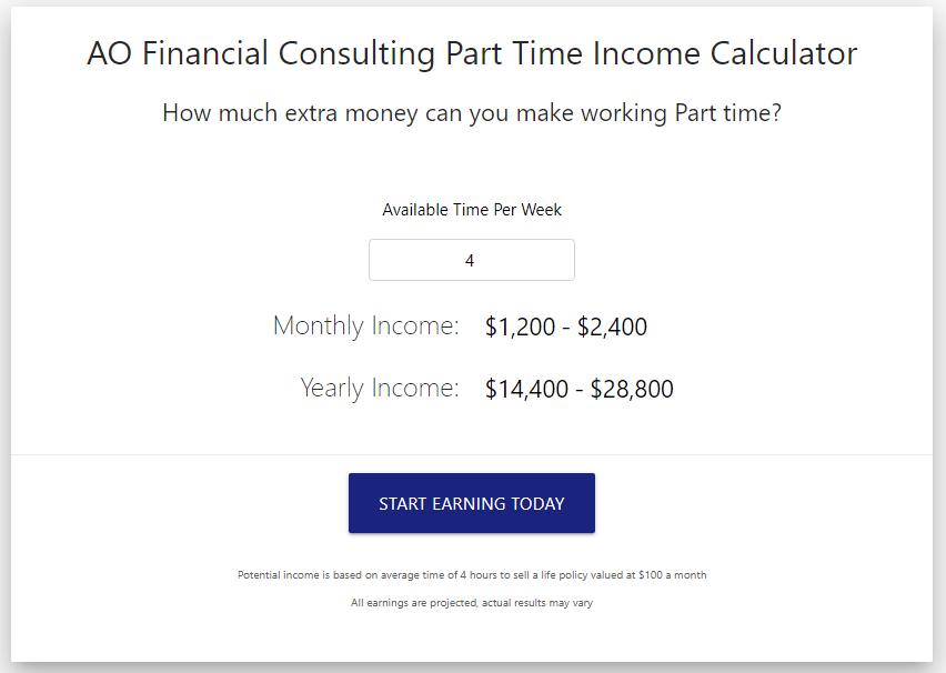 Final result - Part-time income calculator interface